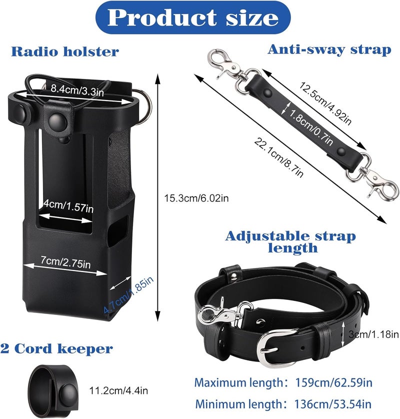 abcGoodefg Leather Firefighter Radio Strap and Holder, Leather Radio Holster Set with Anti-sway Strap, Cord Keepers Compatible with Motorola APX 6000/6000XE/8000/8000XE (Black) - Image 3